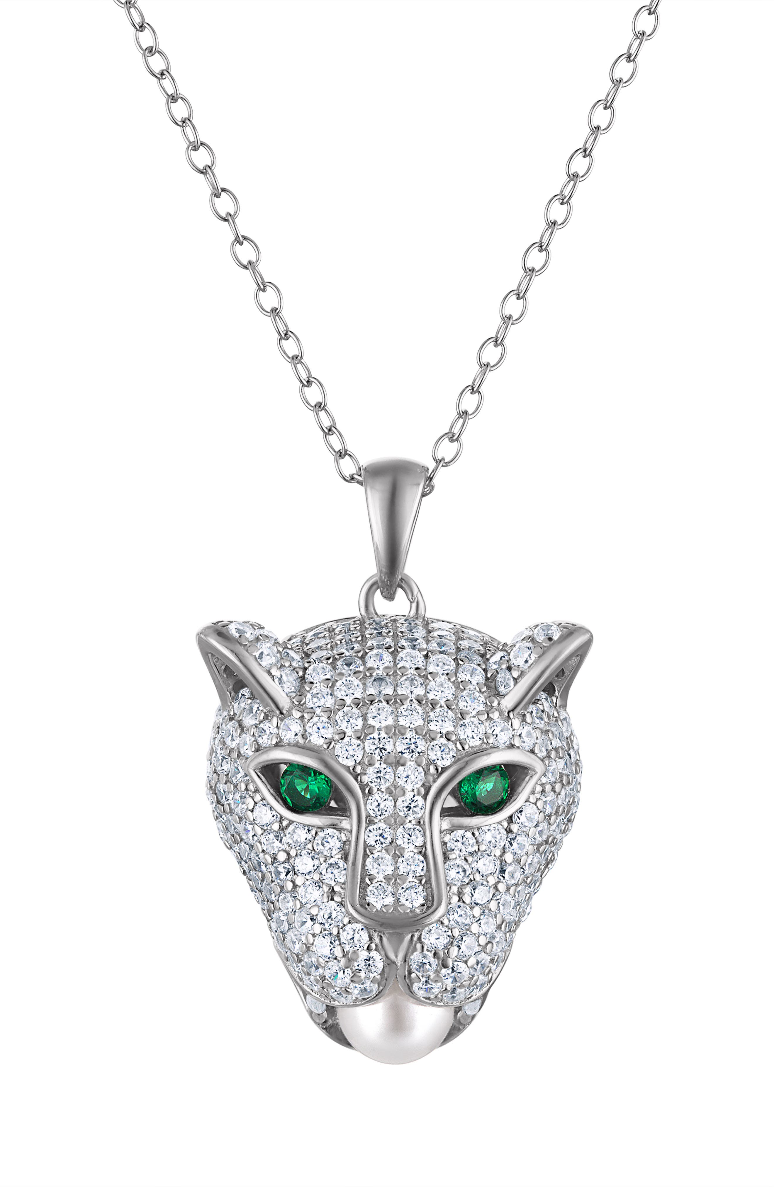FZN Sterling Silver & Cubic Zirconia Panther Head Pendant Necklace