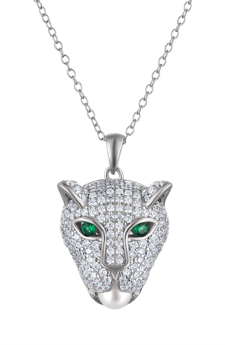FZN Cubic Zirconia Panther Pendant Necklace, Main, color, White