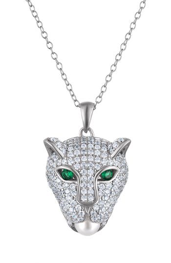 Fzn Cubic Zirconia Panther Pendant Necklace In White