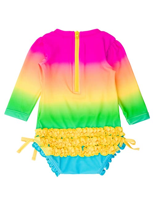 Rufflebutts Toddler Girls Long Sleeve Upf50+ One Piece Rash Guard In Neon Sunset