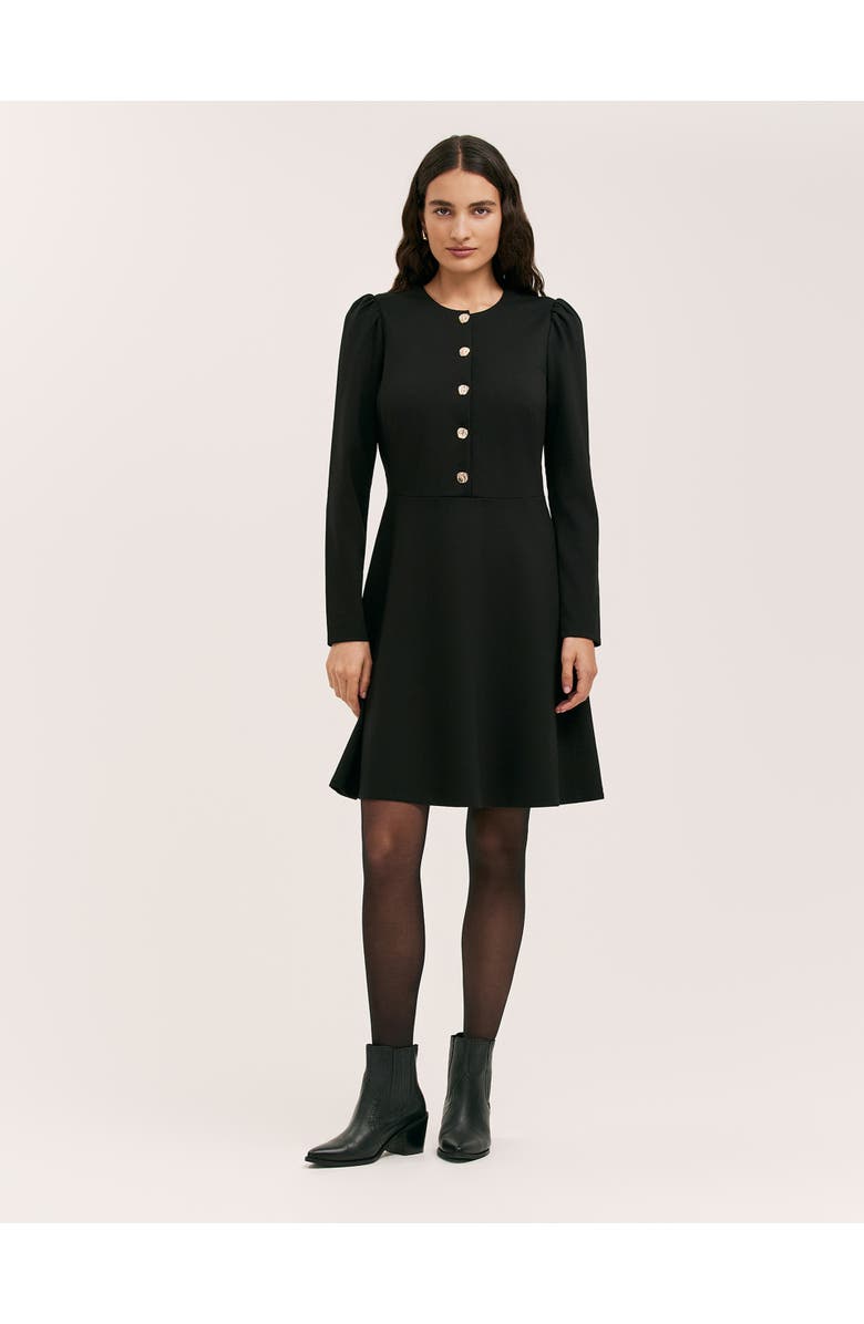 Finery London Rae Ponte Jersey Buttoned Dress, Main, color, Black