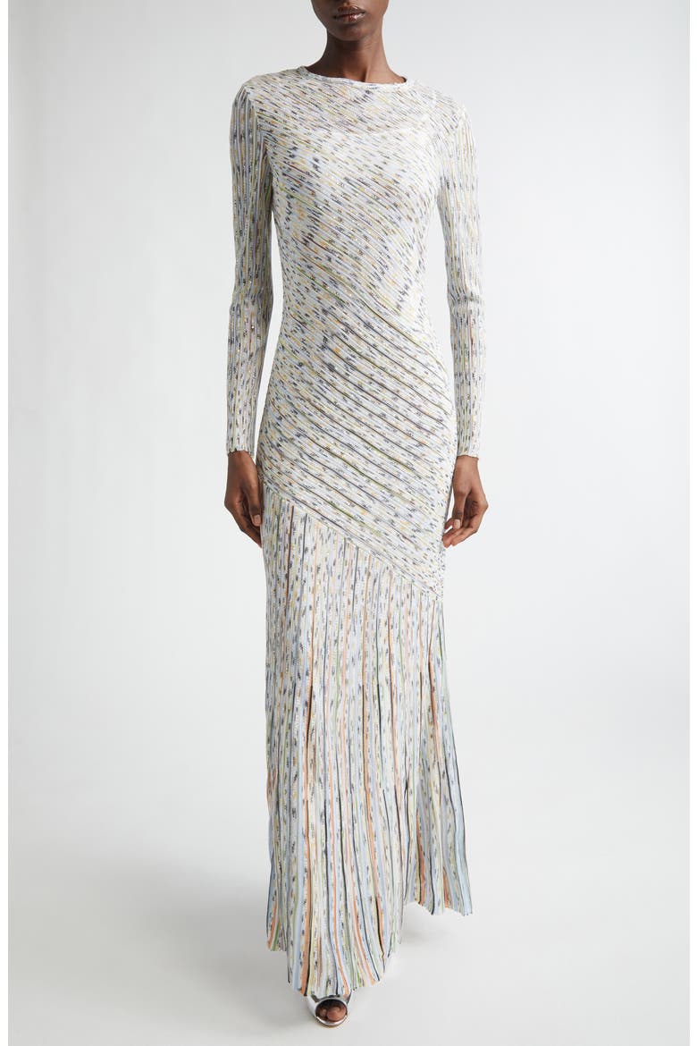 Draped Effect Rib Long Sleeve Maxi Dress, Alternate, color, LIGHT BS ORANGE GREEN TINSEL