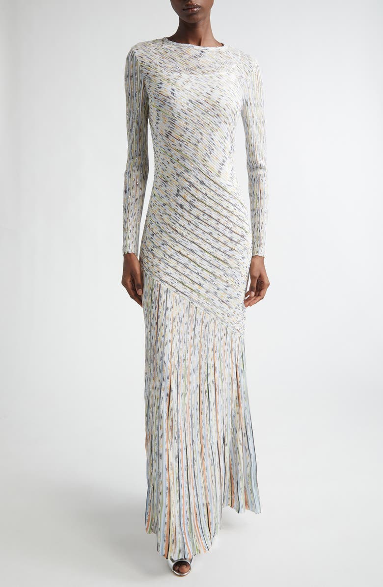 Missoni Draped Effect Rib Long Sleeve Maxi Dress, Main, color, Light Bs Orange Green Tinsel