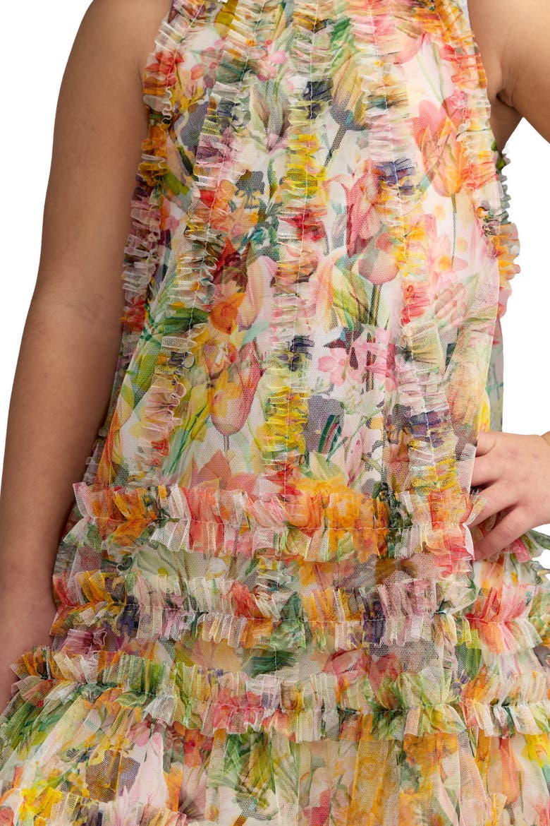 Girls Mesh Floral Print A-Line Dress, Alternate, color, Multi
