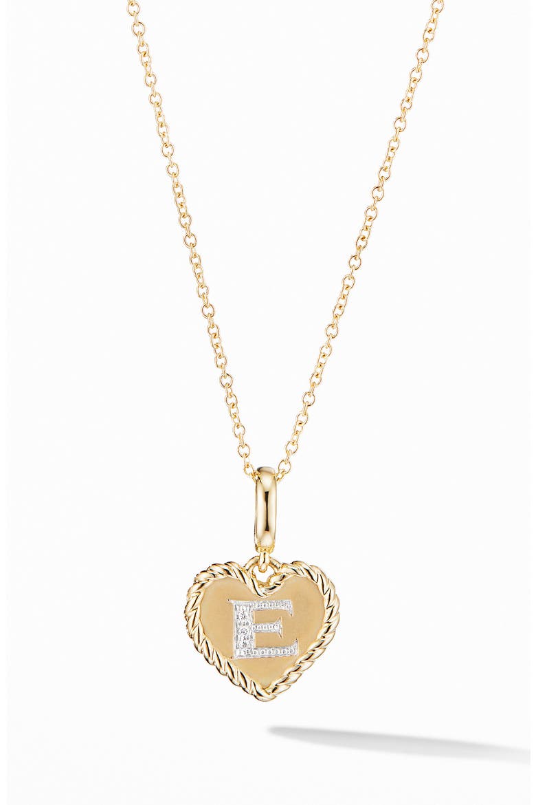 Initial Heart Charm Necklace in 18K Yellow Gold with Pavé Diamonds, Main, color, YELLOW GOLD/ E