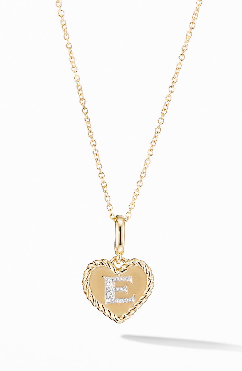 David Yurman Initial Heart Charm Necklace in 18K Yellow Gold with Pavé Diamonds, Main, color, 