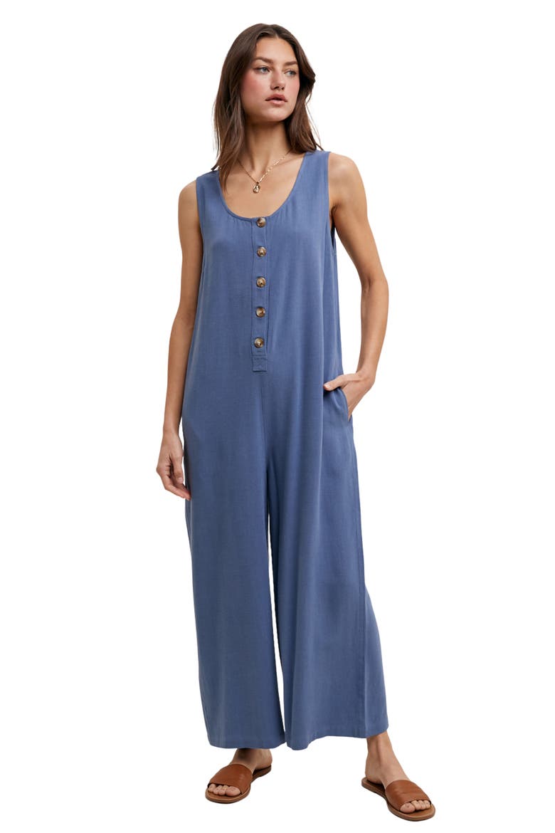 Button Front Sleeveless Jumpsuit, Alternate, color, BLUE