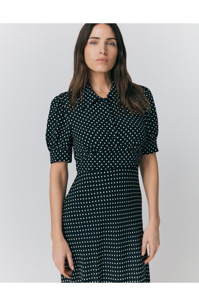 Ghost London Wilma Crepe Polka Dot Midi Tea Dress, Alternate, color, Black Spot