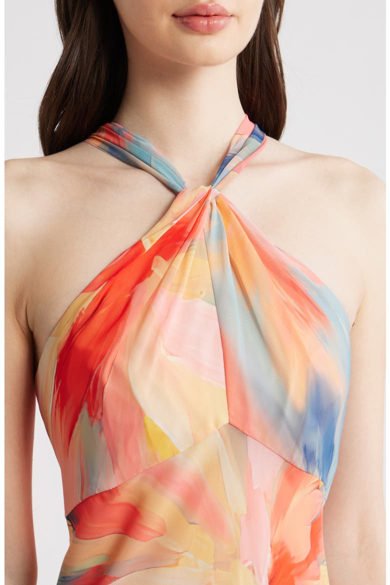 Sleeveless Chiffon Dress, Alternate, color, CORAL MULTI