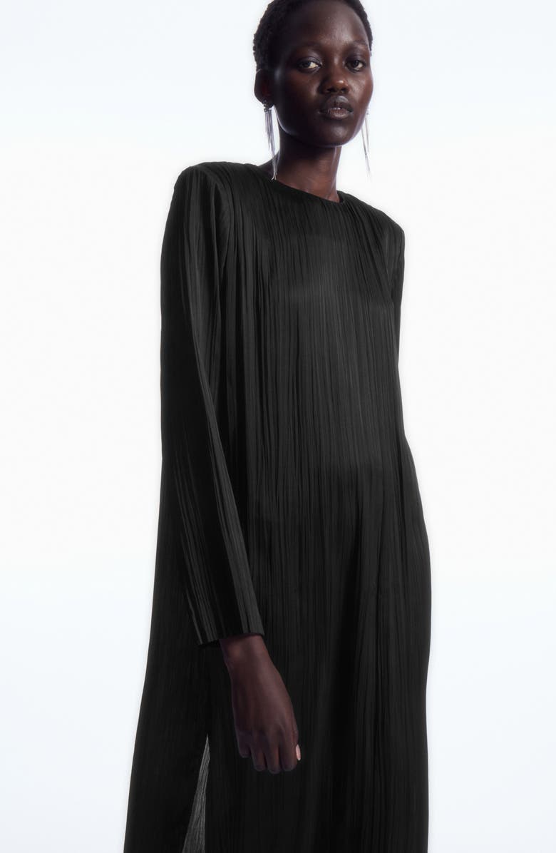 COS Long Sleeve Recycled Polyester Plissé Midi Dress, Alternate, color,