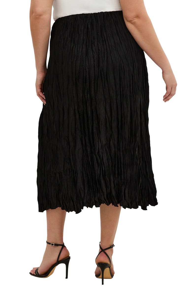 City Chic Imogen Pleated Crinkle Midi Skirt, Alternate, color, Black