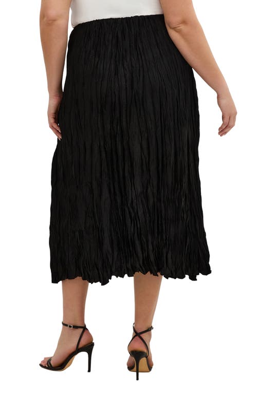 City Chic Imogen Pleated Crinkle Midi Skirt In Black