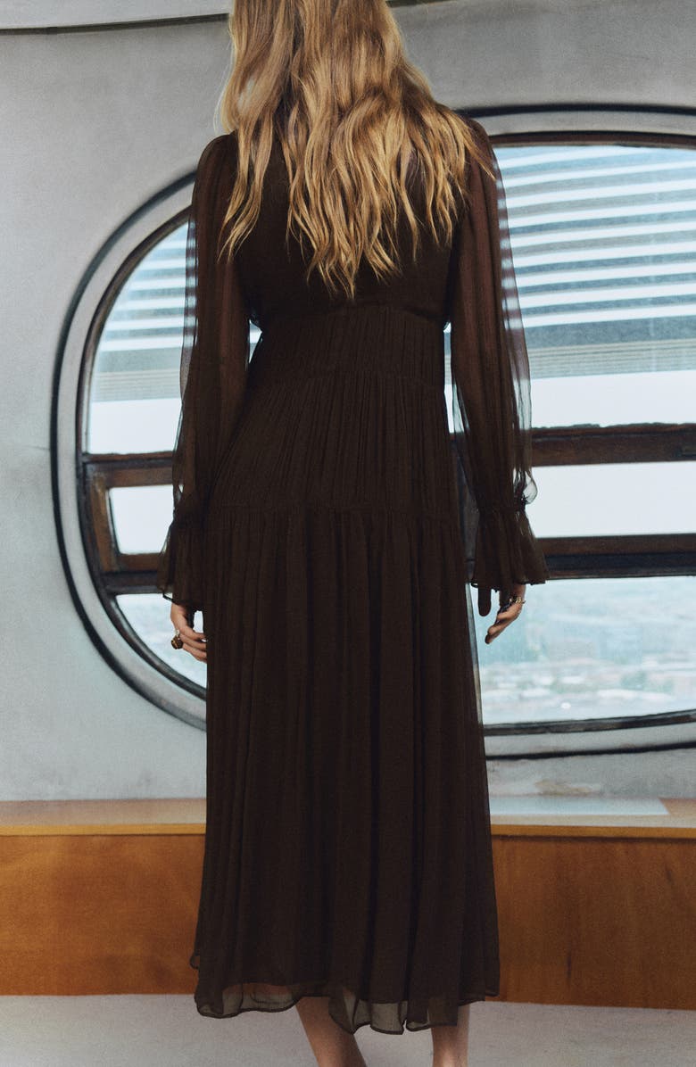 MANGO Long Sleeve Tiered Dress, Alternate, color, Chocolate