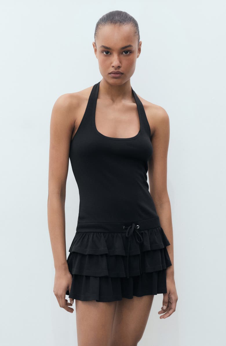 MANGO Ruffle Hem Halter Minidress, Alternate, color, Black