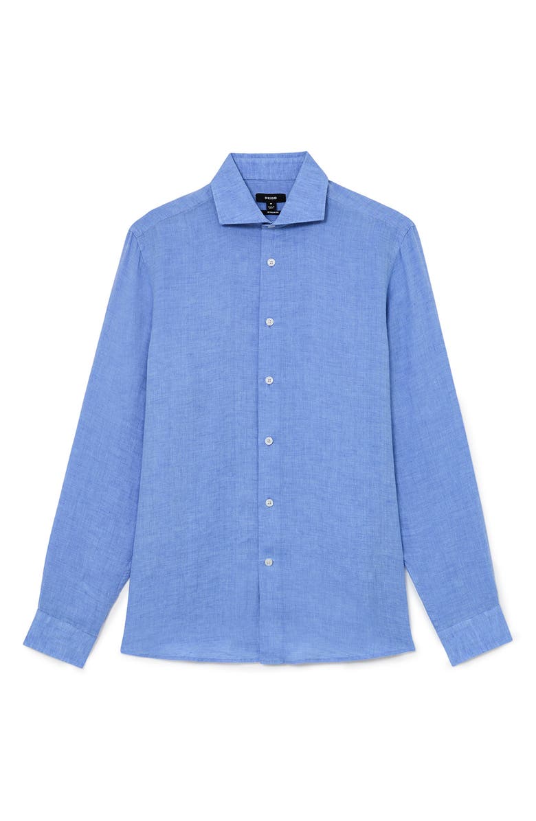 Reiss Ruban Regular Fit Solid Linen Button-Up Shirt, Alternate, color, Buddy Blue