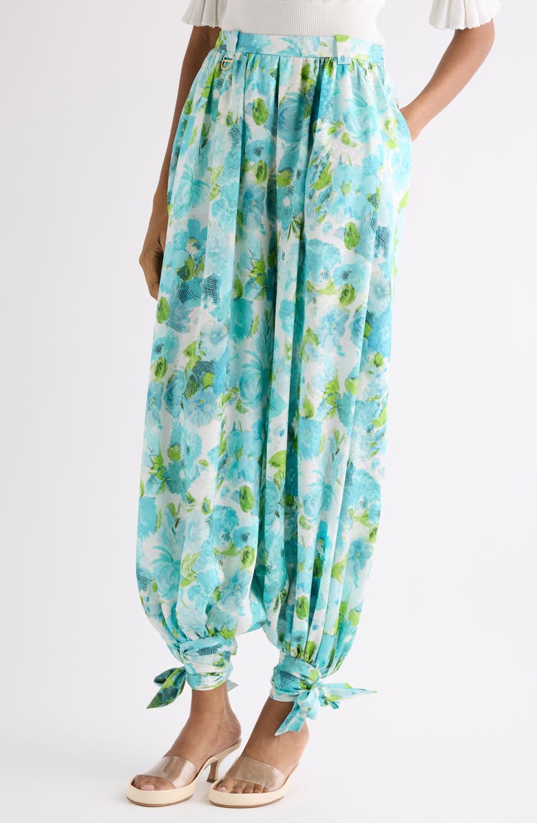 Chloé Floral Silk Jacquard Harem Pants, Alternate, color, White - Blue
