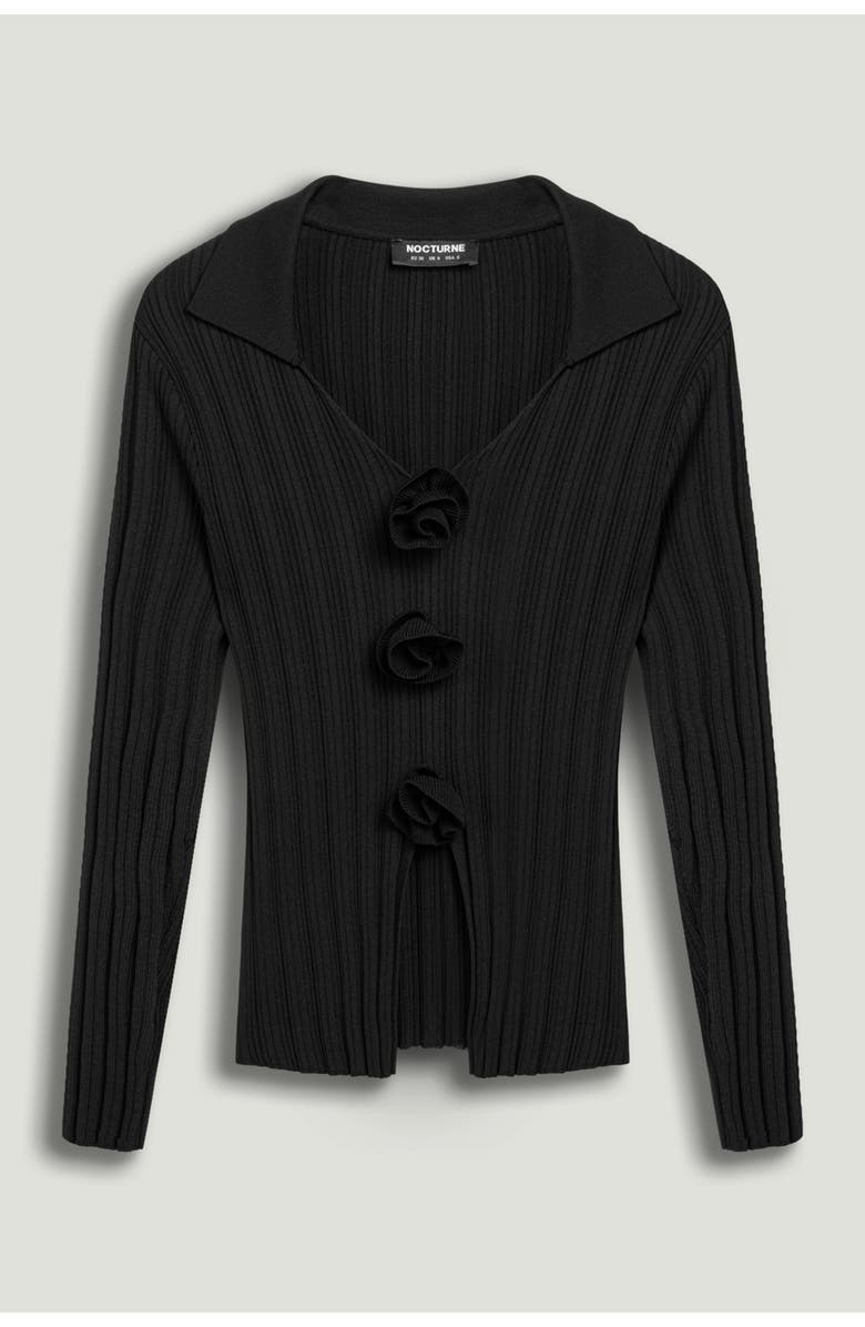 Nocturne Floral Embellished Ribbed V-Neck Sweater, Alternate, color, Black