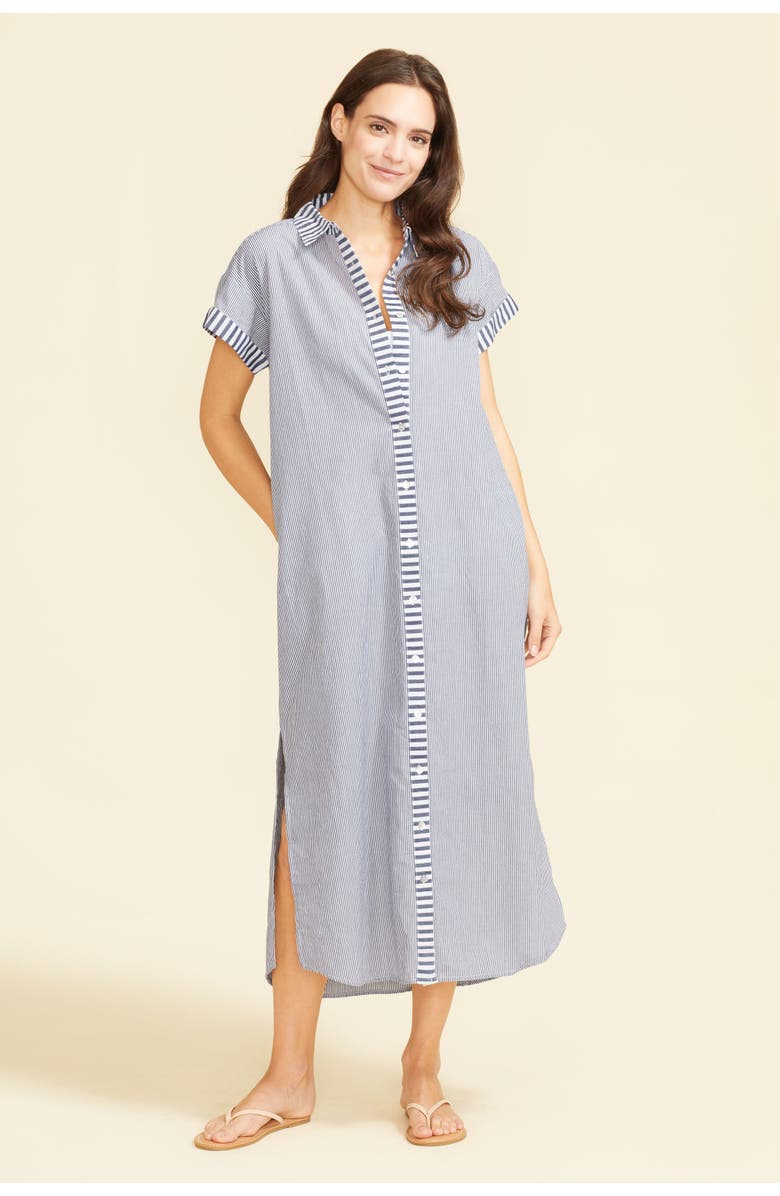 SITANO Riga Short Sleeve Striped Midi Dress Cover-Up, Main, color, Navy Stripes