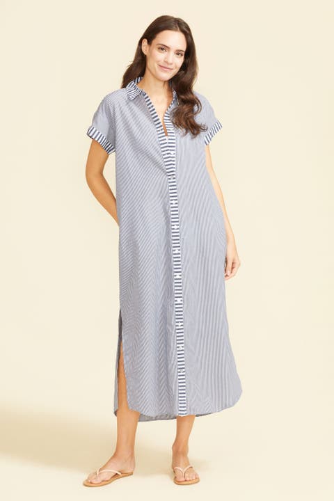 Riga Short Sleeve Striped Midi Dress Cover-Up