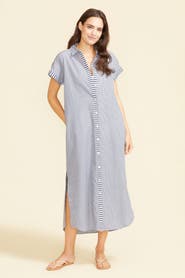 SITANO Riga Short Sleeve Striped Midi Dress Cover-Up