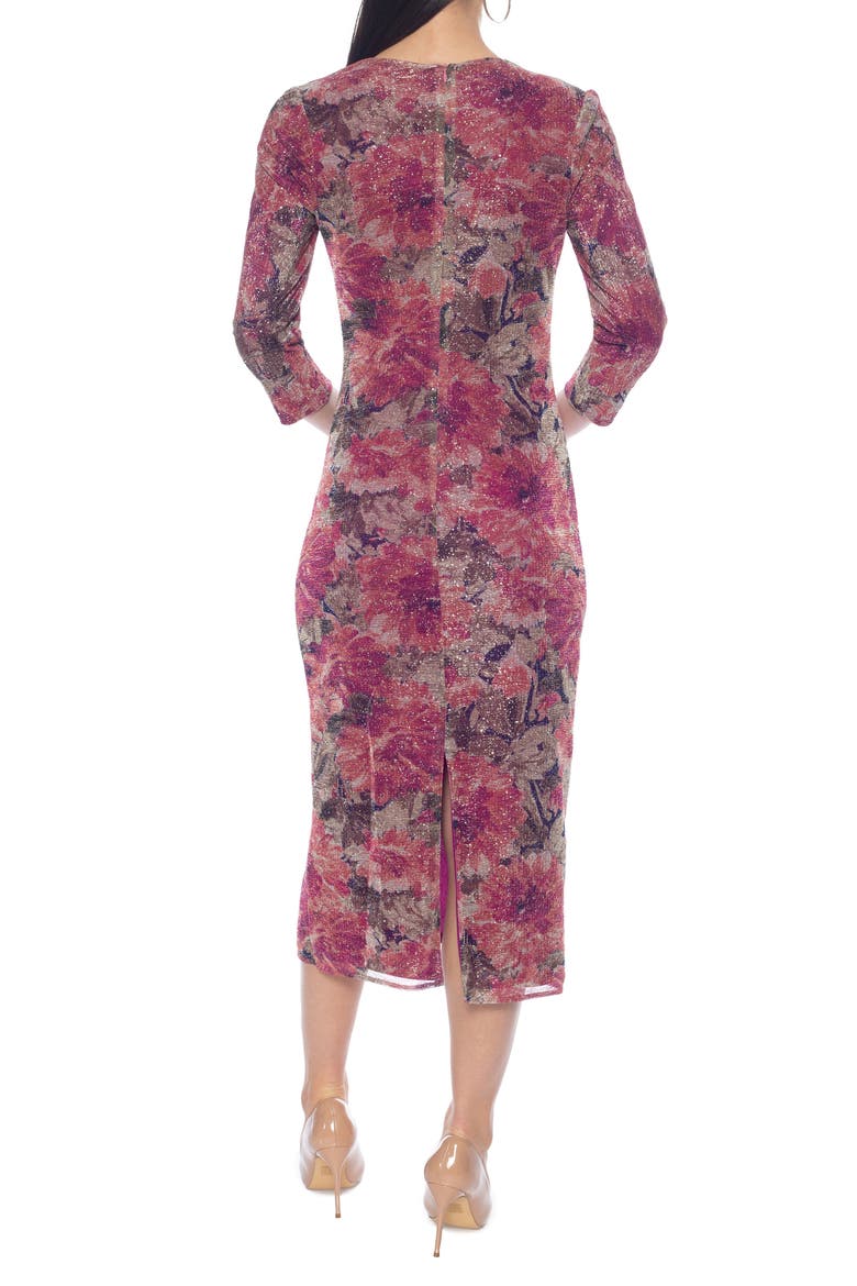 Printed Metallic Ruched Maxi Dress, Alternate, color, FUCHSIA MULTI