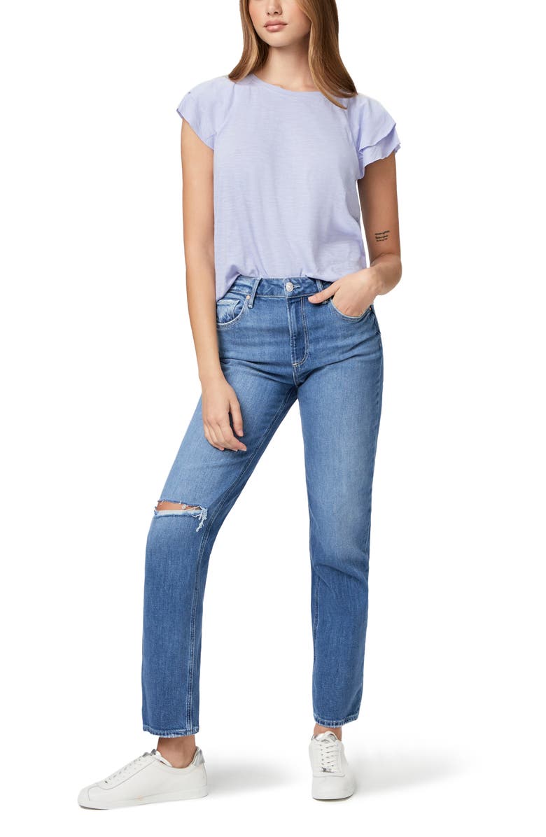 PAIGE Sarah Ripped High Waist Straight Leg Jeans, Alternate, color,