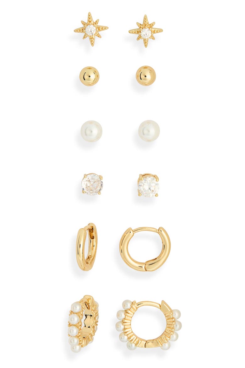 6-Pair Cubic Zirconia Starburst Earrings, Alternate, color, CLEAR- WHITE- GOLD