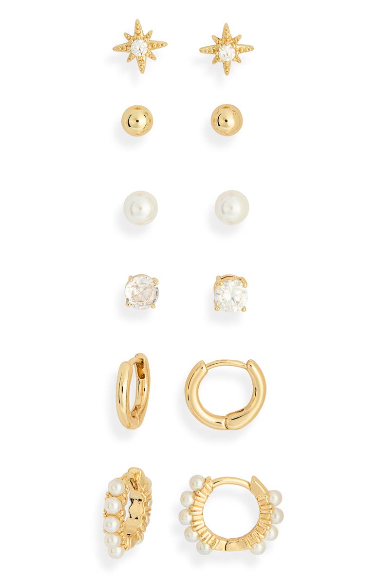 Leith 6-Pair Cubic Zirconia Starburst Earrings, Alternate, color, Clear- White- Gold