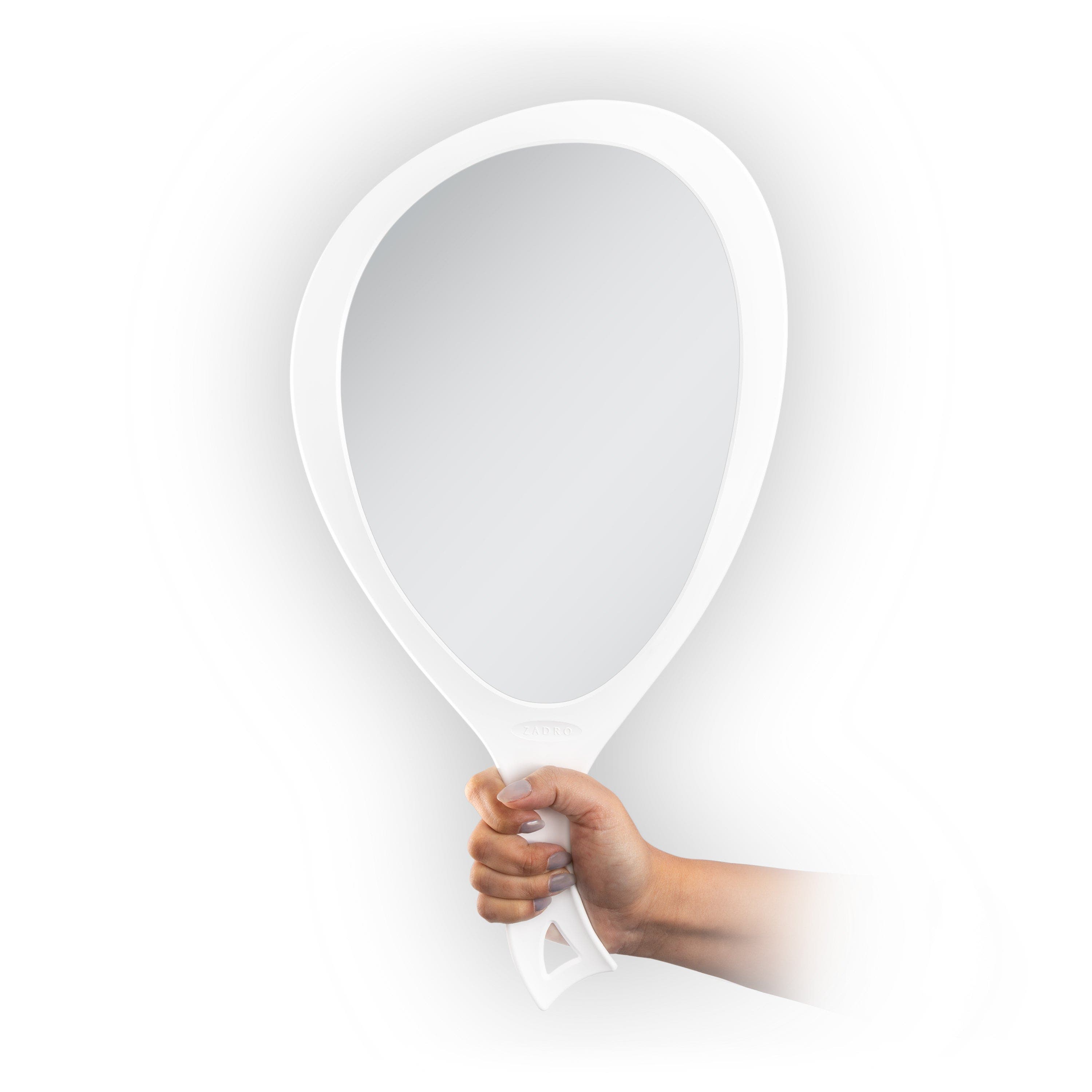 Zadro XL Teardrop Handheld Mirror with Handle in White 