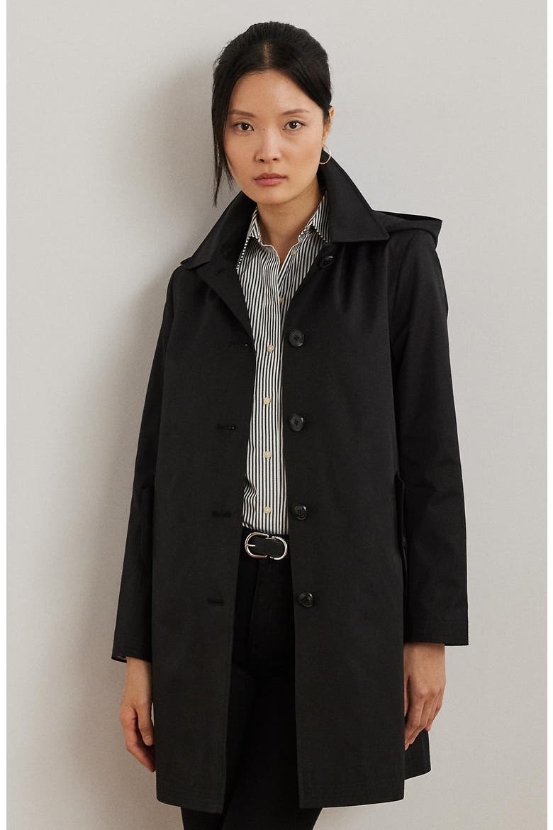 Balmacaan Hooded Raincoat, Alternate, color, BLACK