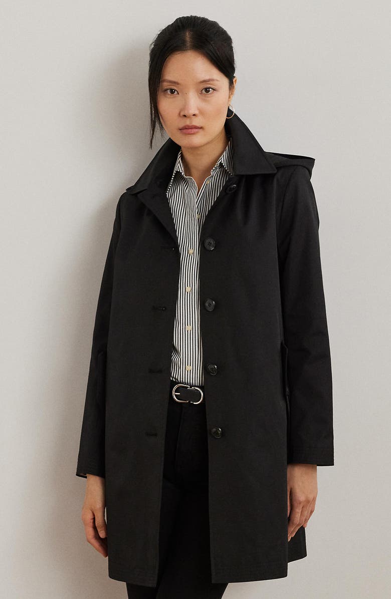 Lauren Ralph Lauren Longline Raincoat with Removable Hood, Alternate, color, Black
