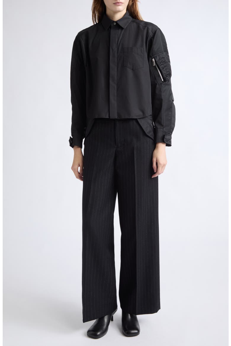 Mixed Media Button-Up Shirt (Nordstrom Exclusive), Alternate, color, BLACK