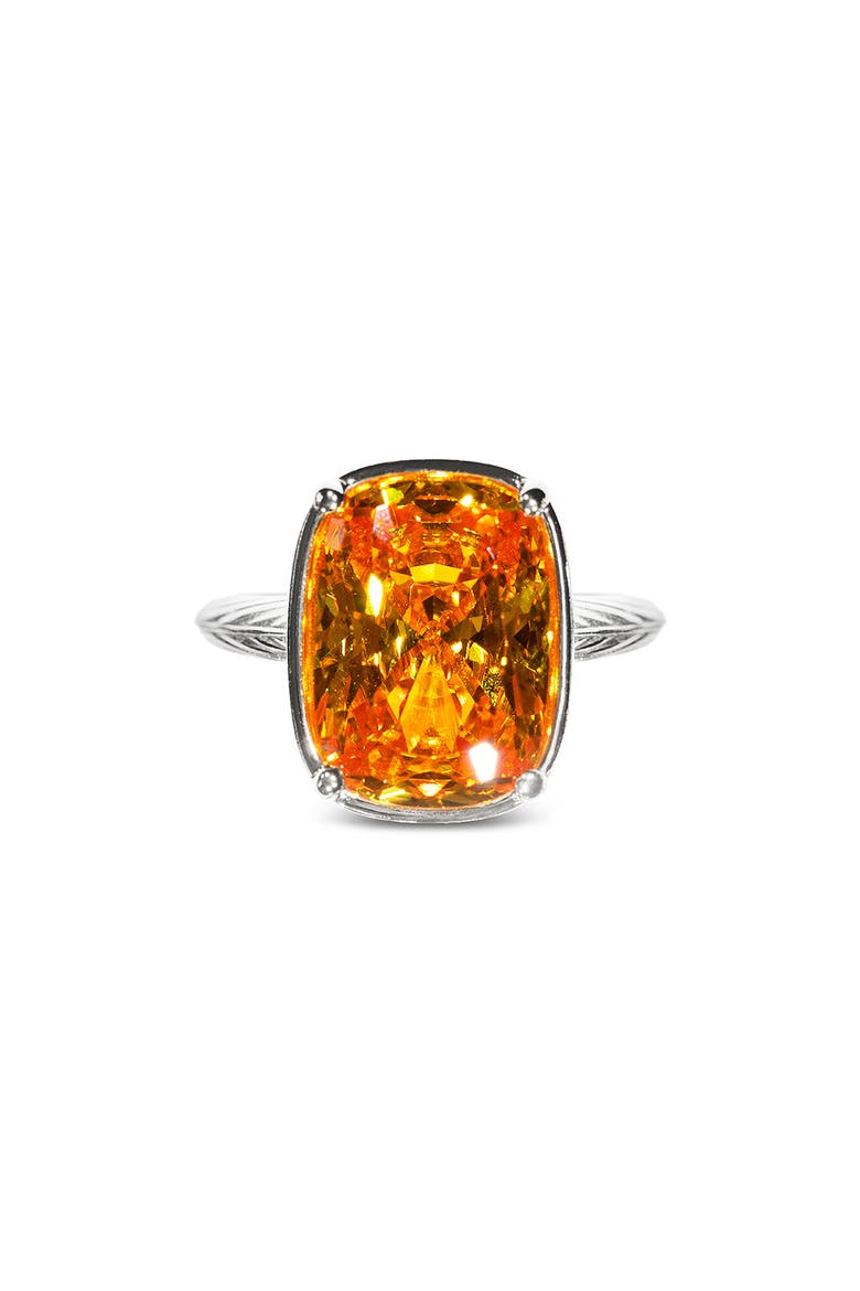 Elongated Cushion-Cut Cubic Zirconia Cocktail Ring, Main, color, SILVER/ CANARY