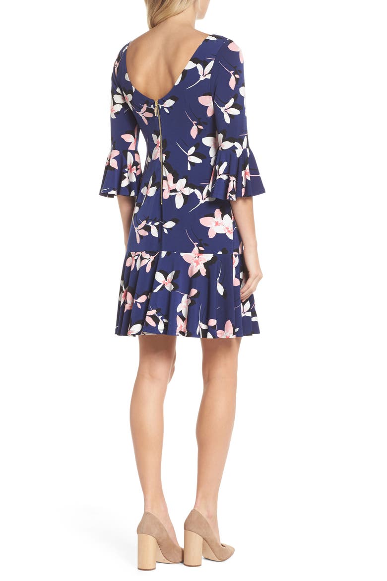 Floral Bell Sleeve Dress, Alternate, color, NAVY/ PINK
