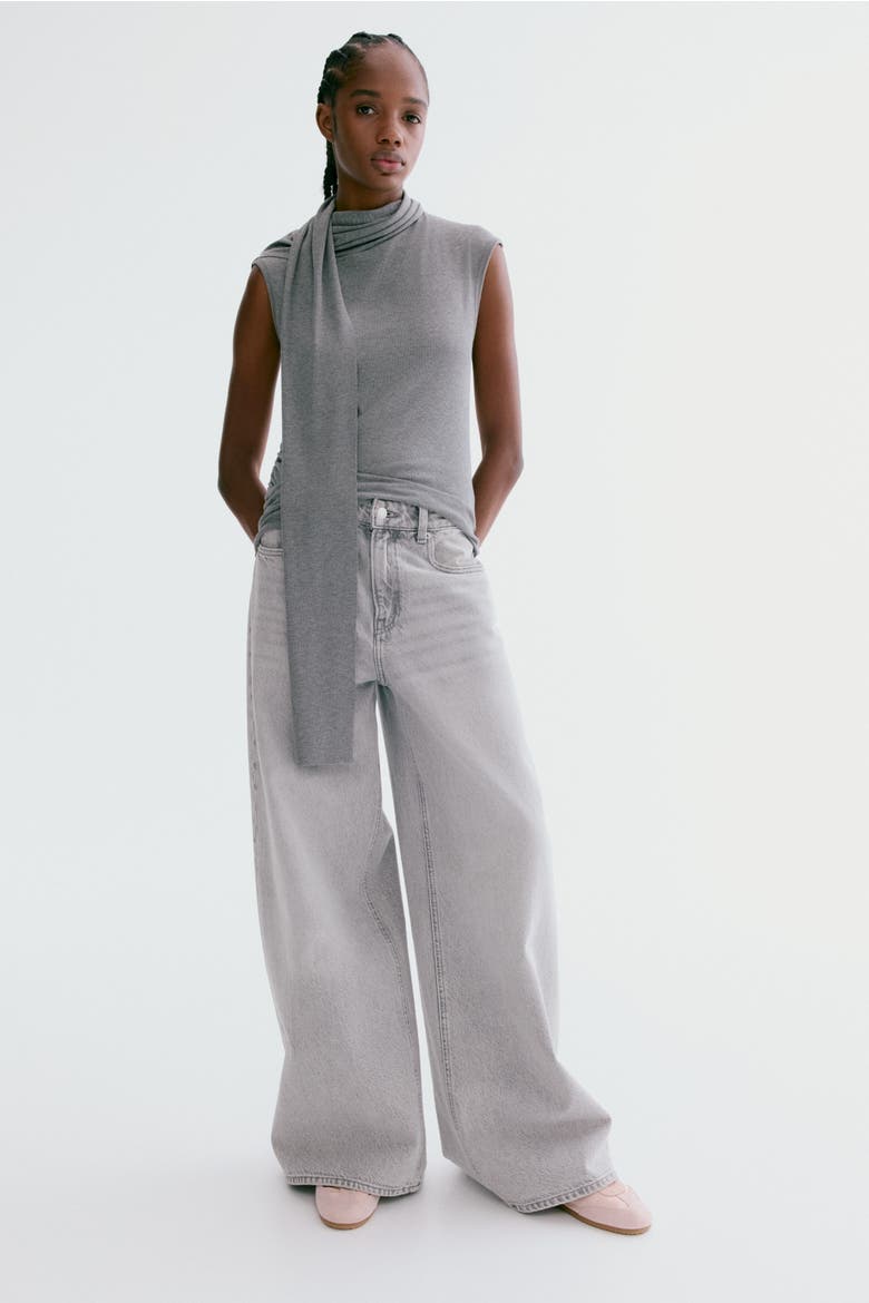 Top With Scarf Collar, Alternate, color, Dark gray melange