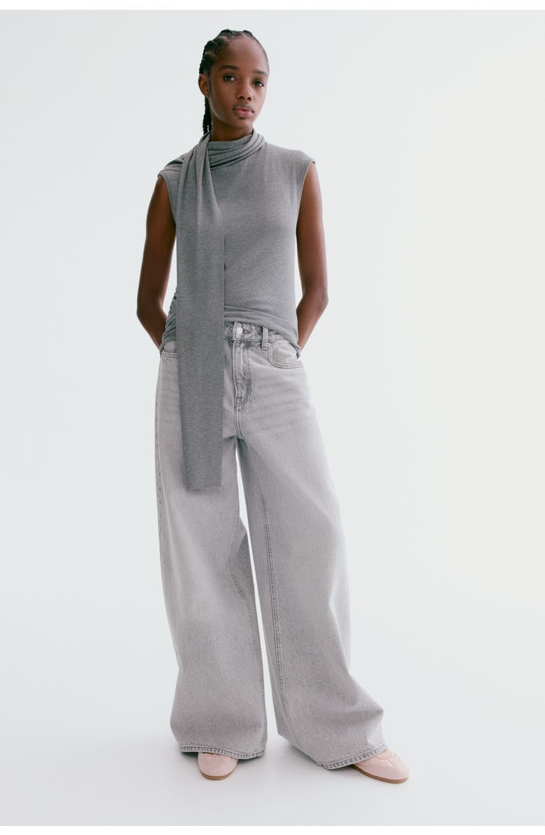 H&M Scarf-collar Top, Alternate, color, Dark Gray Melange