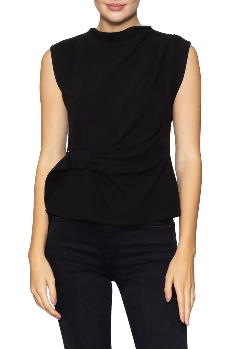 Buckle Front Extended Sleeve Top, Main, color, BLACK