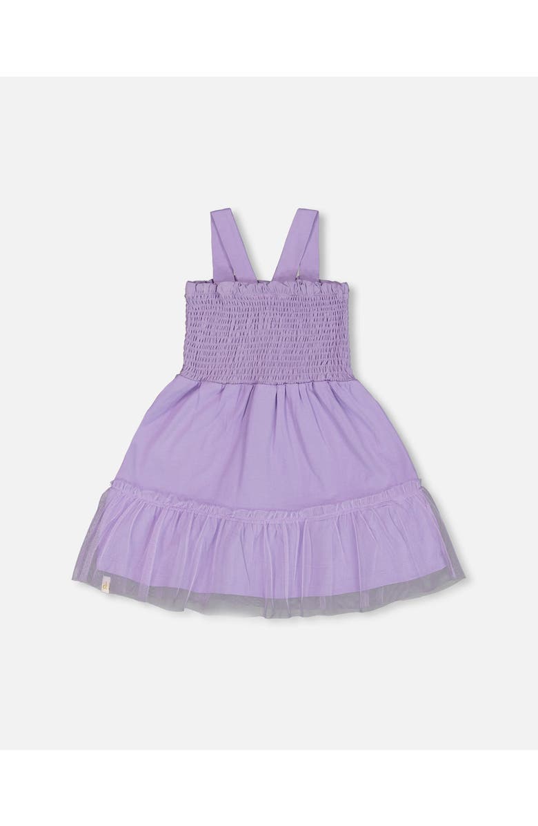 Deux par Deux Little Girl's Smocked Organic Cotton Dress With Mesh Frill Lilac, Alternate, color, 