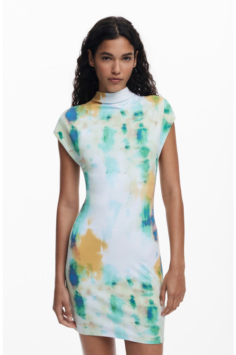 Mock Neck Dress, Alternate, color, BEIGE