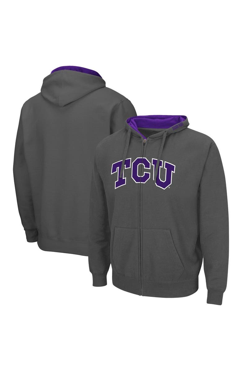 COLOSSEUM Men's Colosseum Charcoal TCU Horned Frogs Arch & Logo 3.0 Full-Zip Hoodie, Alternate, color, Charcoal