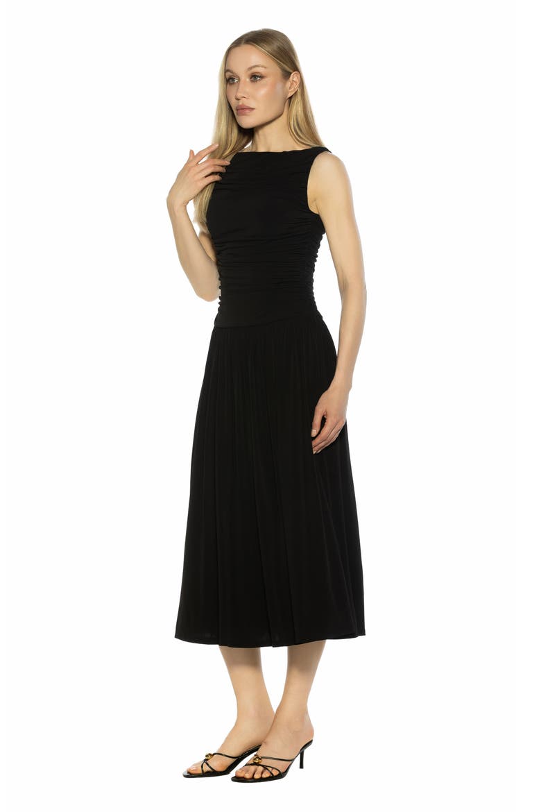 Lumi Portrait Midi Dress, Alternate, color, BLACK