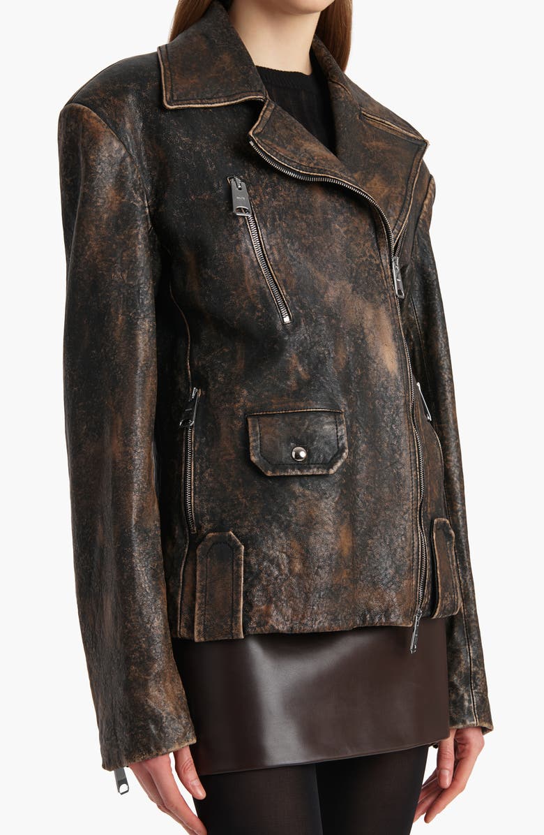 Khaite Catalina Distressed Suede Moto Jacket, Alternate, color, Black / Natural