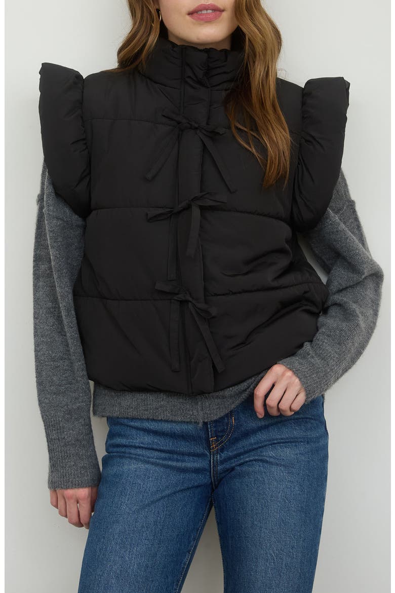 Bow Puffer Vest, Main, color, BLACK