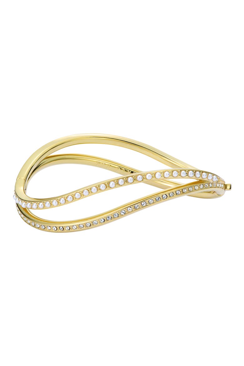 Wavie Faux Pearl & Crystal Hinged Bangle, Main, color, GOLD TONE / PEARL / CLEAR