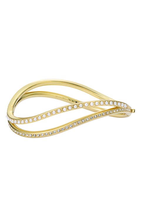 Wavie Faux Pearl & Crystal Hinged Bangle