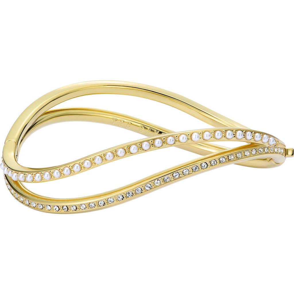 Ted Baker Wavie Faux Pearl & Crystal Hinged Bangle In Gold