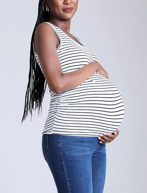 Motherhood Maternity Scoop Neck Side-ruched Maternity Tank Top In Black & White Stripe