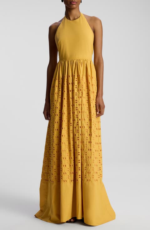 Blair Cotton Eyelet Maxi Halter Dress