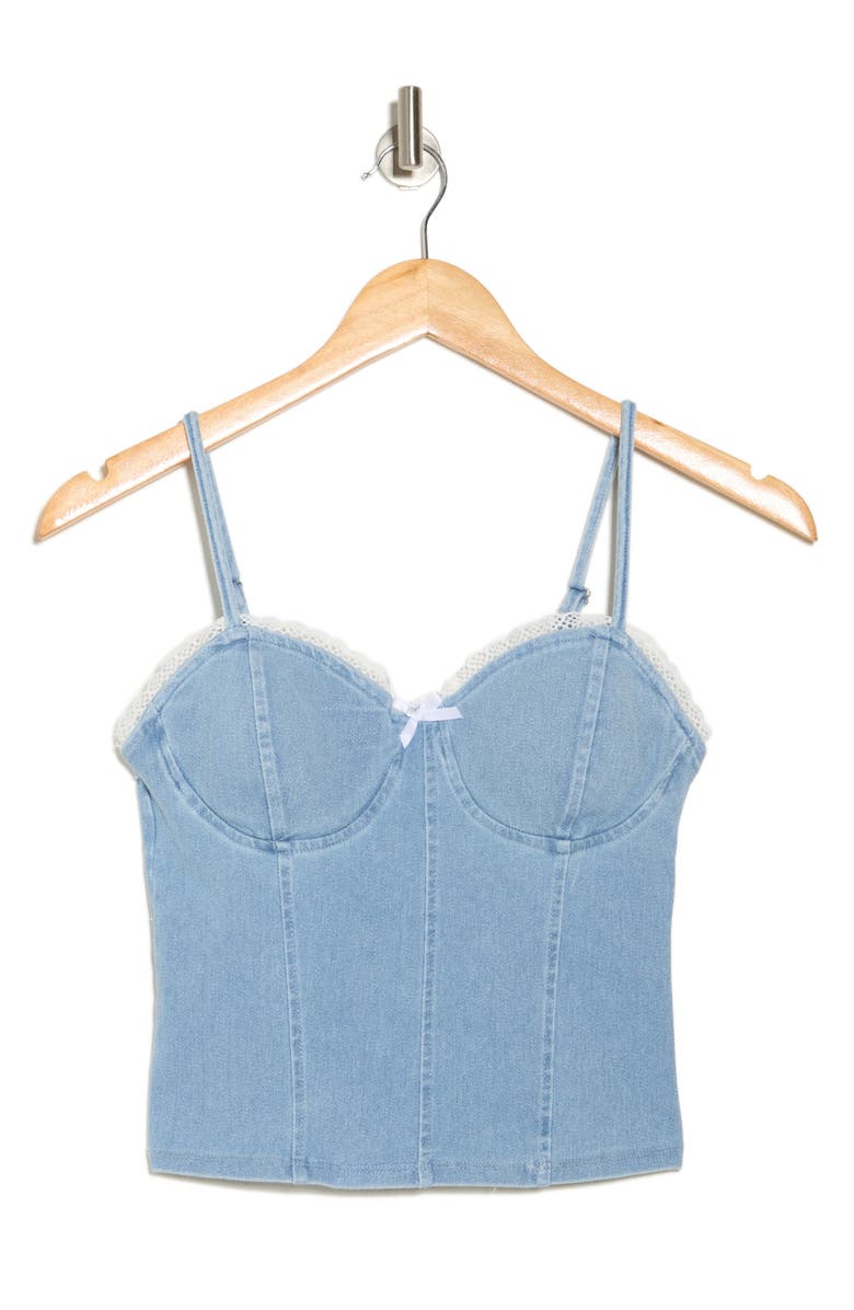 Madden Girl Denim Corset Top, Alternate, color, 