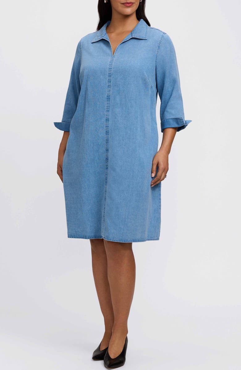 Foxcroft Agnes Tie Waist Denim Dress, Alternate, color,